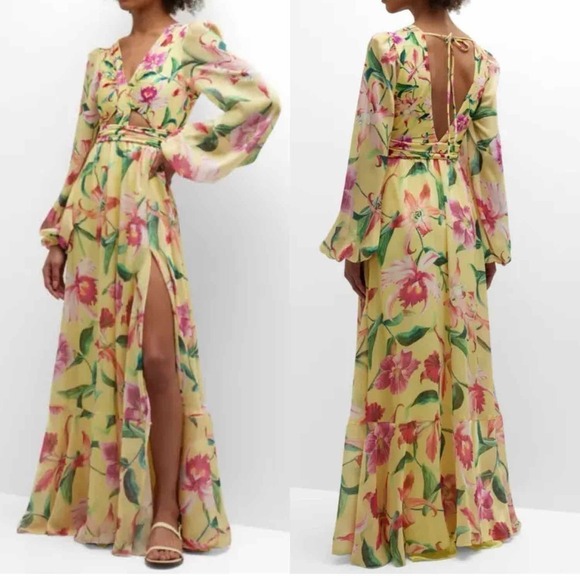 PatBO Laelia Cut Out Floral Maxi Dress Size XS Canary - Picture 8 of 13